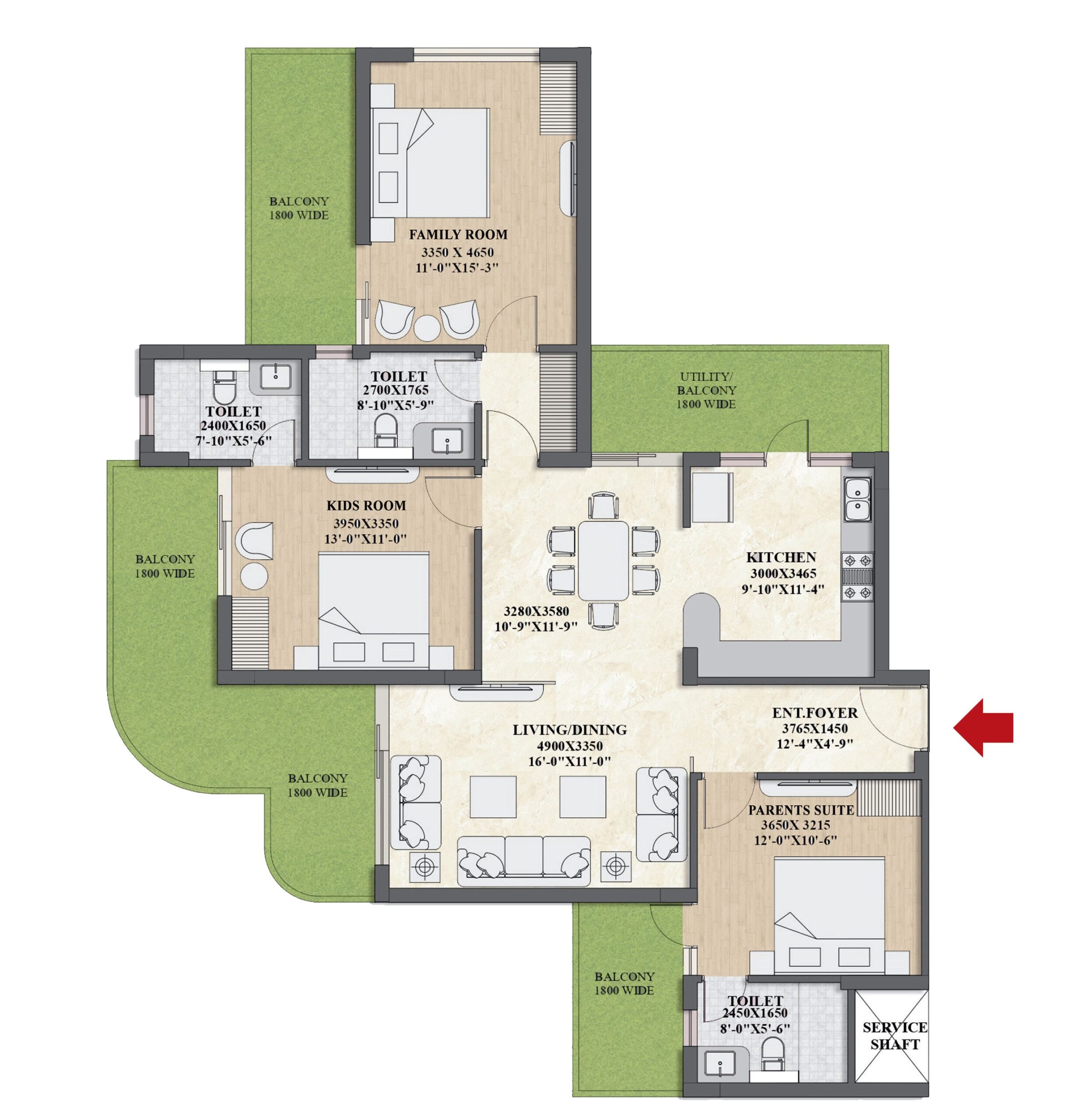 3BHK Floor Plan