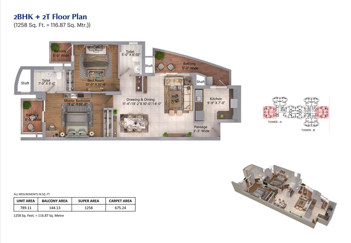2 BHK + 2T Floor Plan