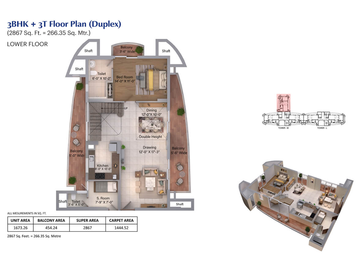 3 BHK + 3T (Duplex)